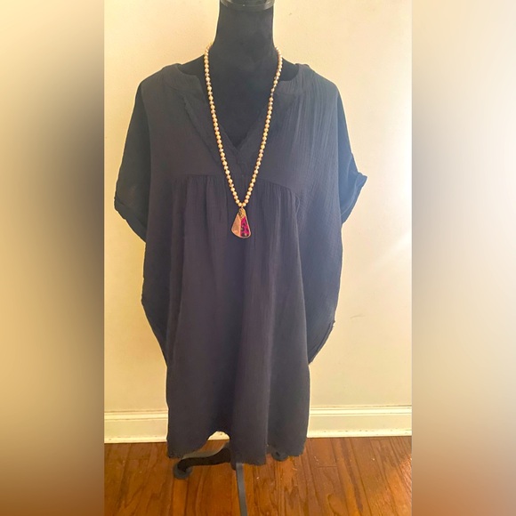 🎀 NEW Zenana Black V-Neck Raw Edge Dress with Pockets Size 2X - Picture 3 of 6